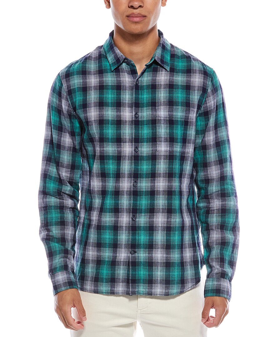 Vince Del Mar Plaid Linen-blend Shirt In Blue