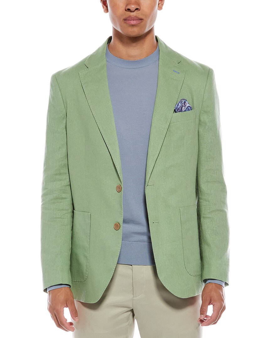 Tailorbyrd Solid Notch Lapel Linen Blend Sport Coat In Green