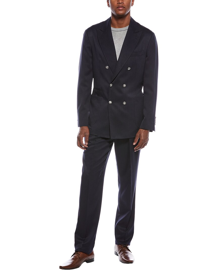 Brunello Cucinelli 2pc Silk Suit With Pleated Pant In Blue