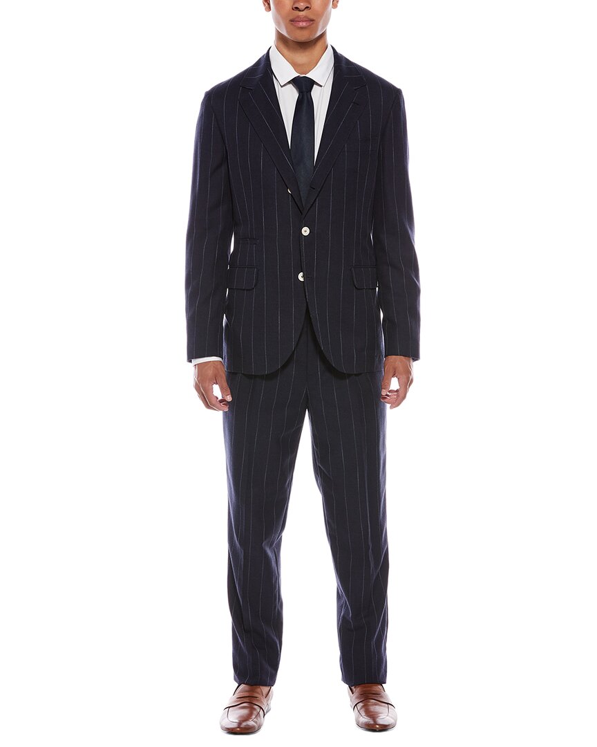 Brunello Cucinelli 2pc Wool-blend Suit With Flat Front Pant In Blue