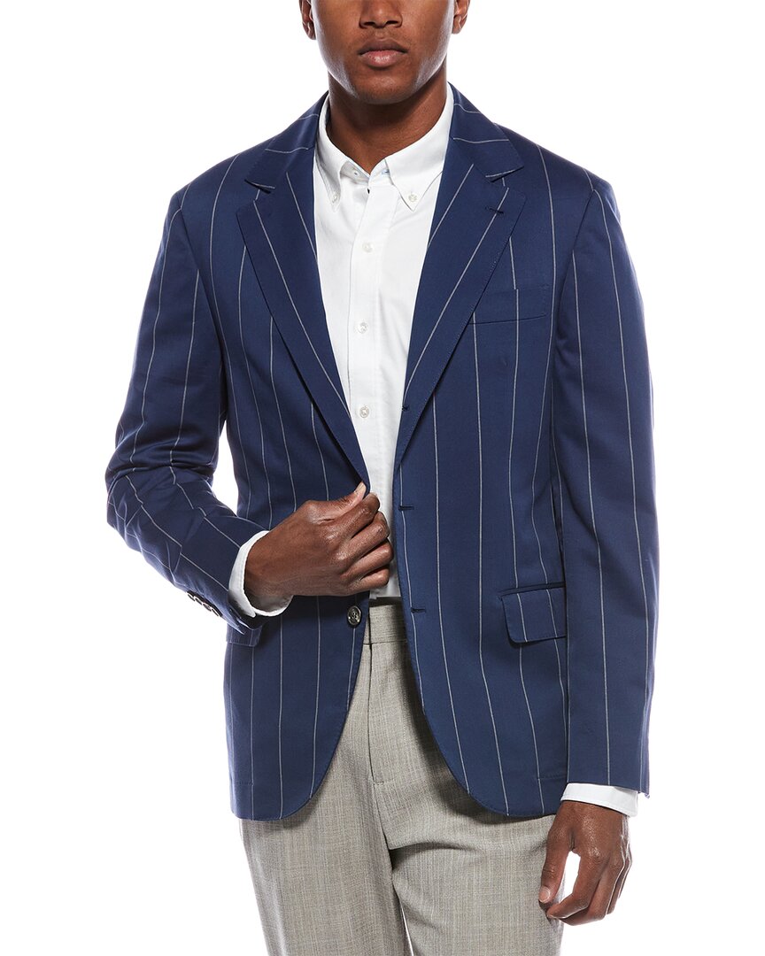 Brunello Cucinelli Man Blazer Slate Blue Size 38 Wool, Cotton In Blue