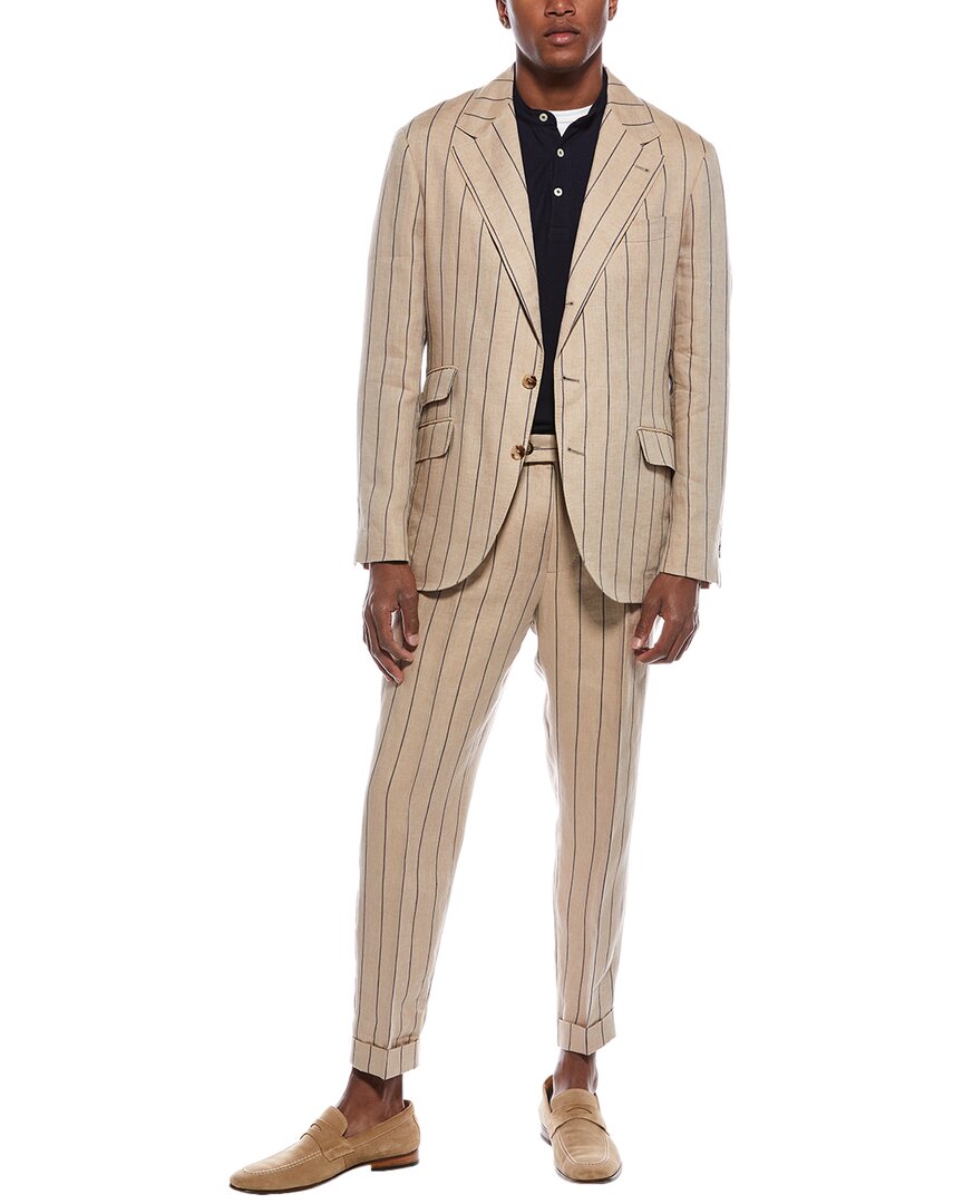 Brunello Cucinelli 2pc Linen Suit With Pleated Pant In Brown