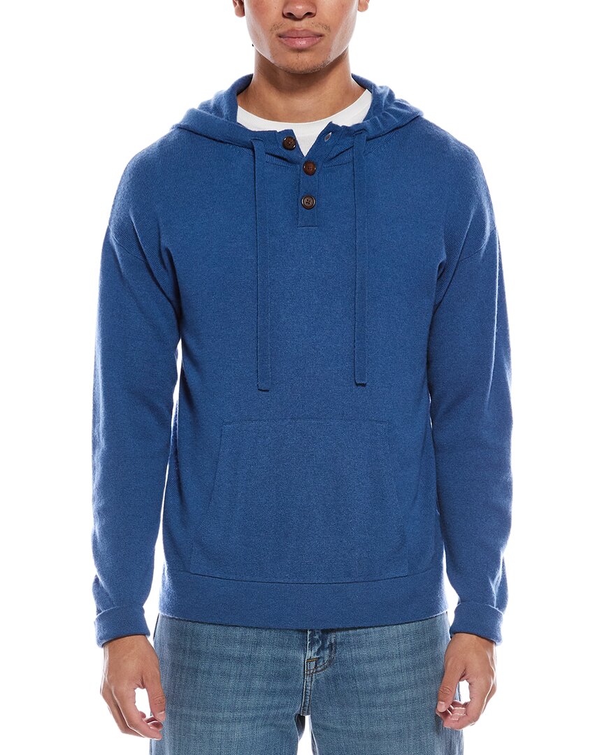 Scott & Scott London Brodie Cashmere Button Up Wool & Cashmere-blend Hoodie In Blue
