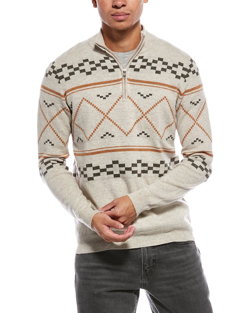 Scott & Scott London Brodie Cashmere Fairisle Wool & Cashmere-blend 1/4-zip Mock Neck Sweater In Brown