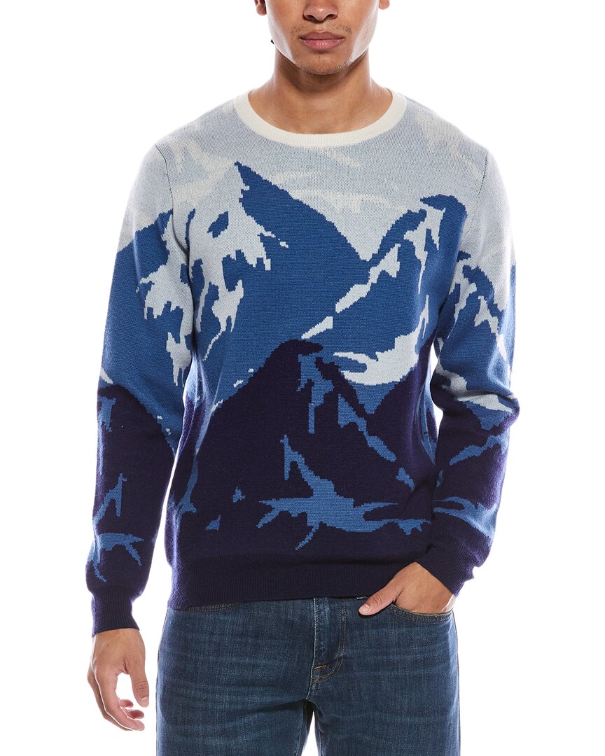 Scott & Scott London Brodie Cashmere Graphic Mountain Wool & Cashmere-blend Crewneck Sweater In Blue