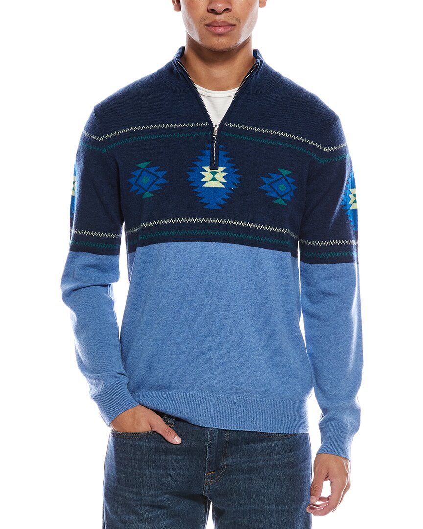 Scott & Scott London Brodie Cashmere Navajo Wool & Cashmere-blend 1/4-zip Mock Neck Sweater In Blue