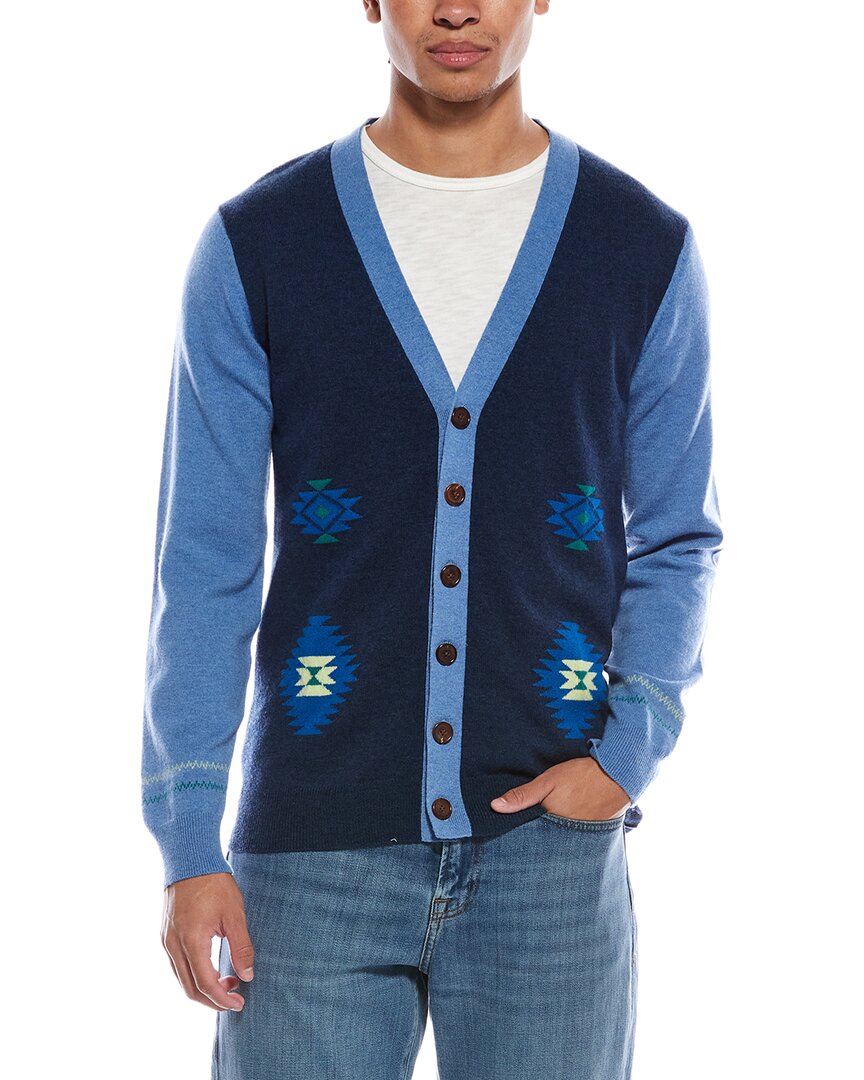 Scott & Scott London Brodie Cashmere Navajo Wool & Cashmere-blend Cardigan In Blue