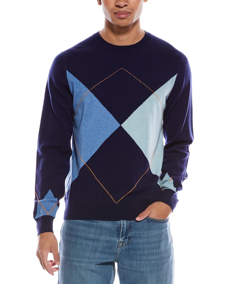 Scott & Scott London Brodie Cashmere Argyle Wool & Cashmere-blend Crewneck Sweater In Blue