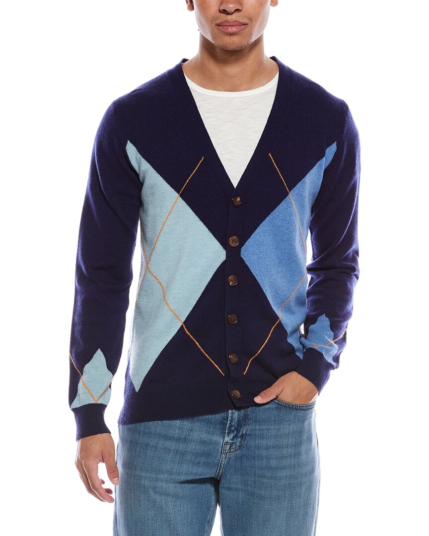 Scott & Scott London Brodie Cashmere Argyle Wool & Cashmere-blend Cardigan In Blue