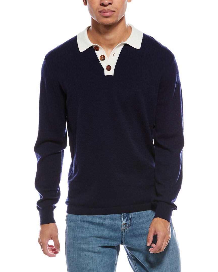 Scott & Scott London Brodie Cashmere Solid Wool & Cashmere-blend Rugby Shirt In Blue