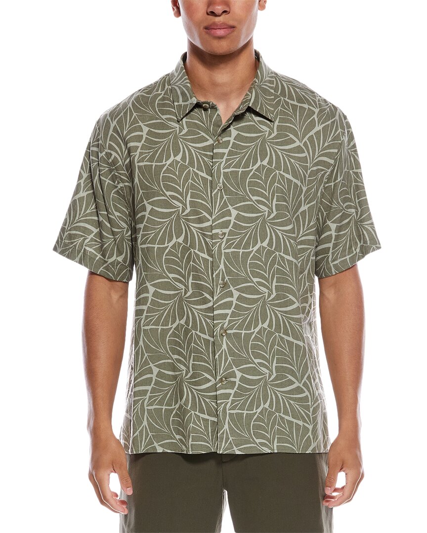 Vince Knotted Leaves Classic Fit Linen-blend Shirt In Green