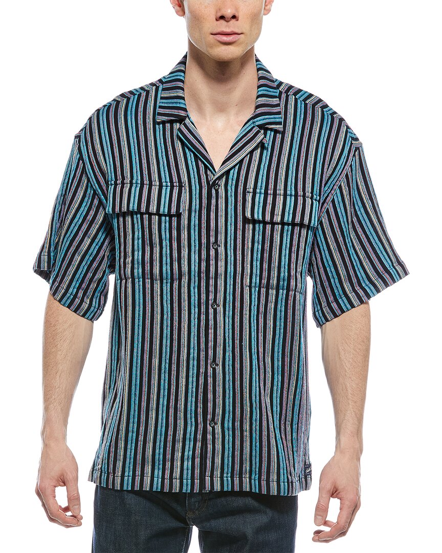 Scotch & Soda Stripe Camp Shirt In Black