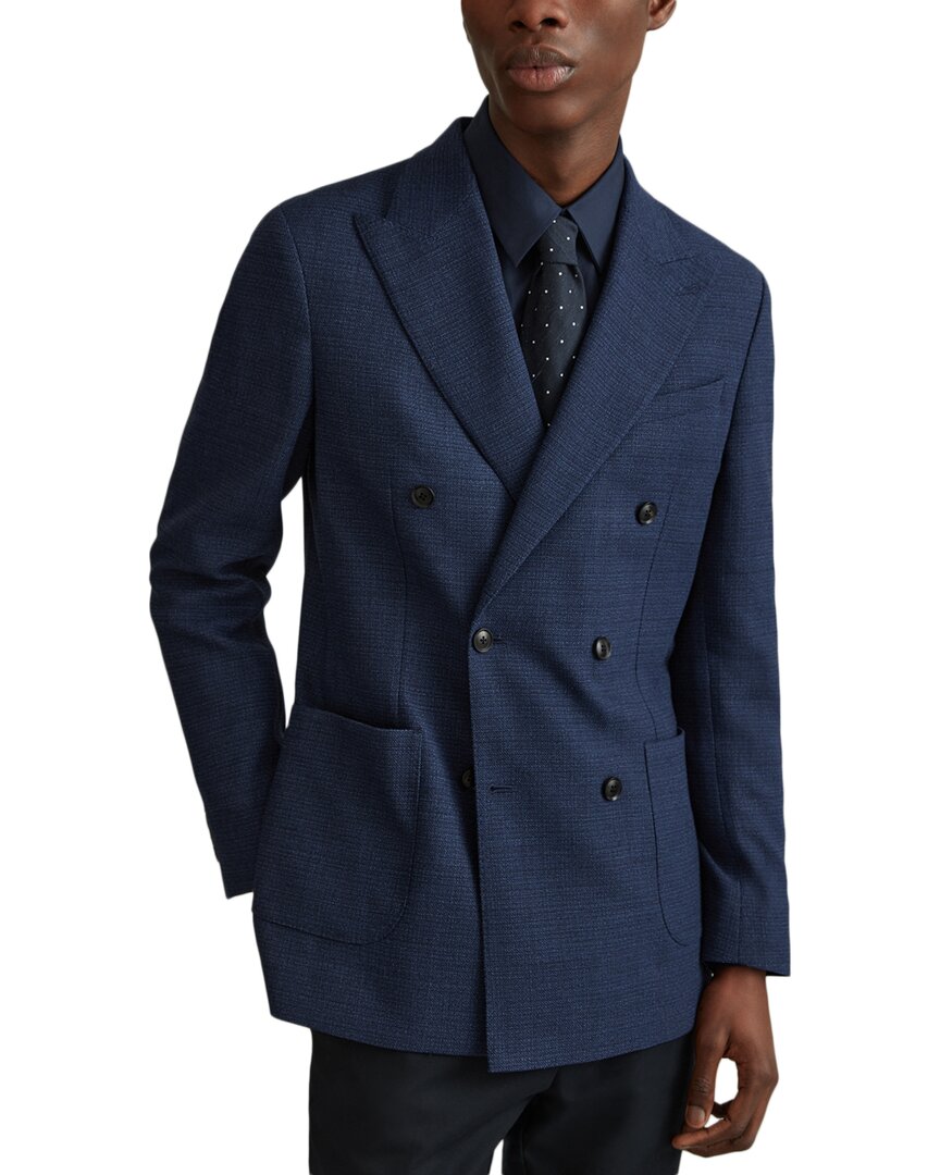 Reiss Indigo Wool Blend Double Breasted Blazer In Blue