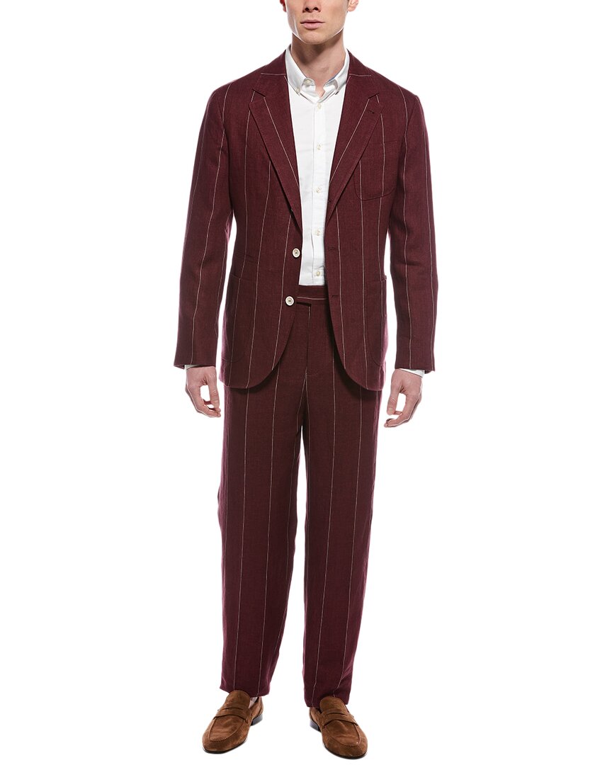 Brunello Cucinelli Linen Suit With Pleated Pant In Brown