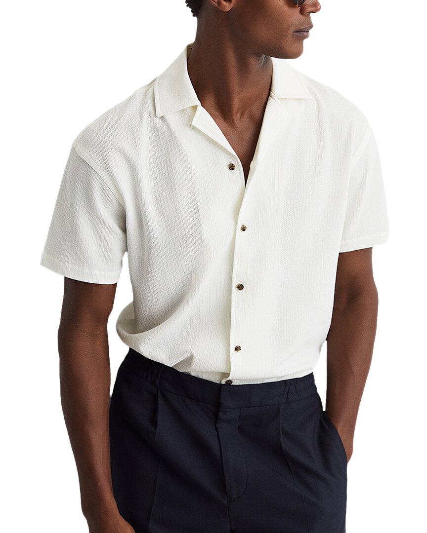 Reiss Ecru Textured Crepe Cuban Collar Shirt In White