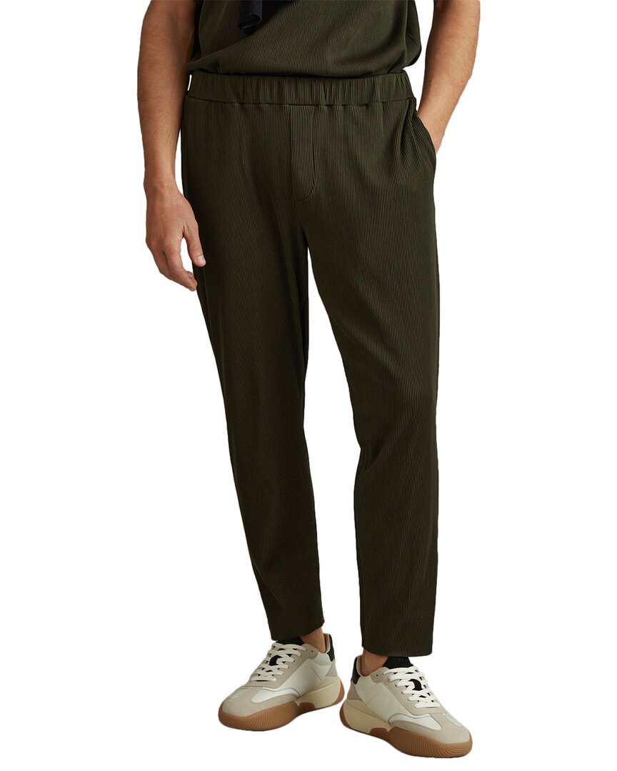 Reiss Green Ribbed Elasticated Waist Trousers In Black