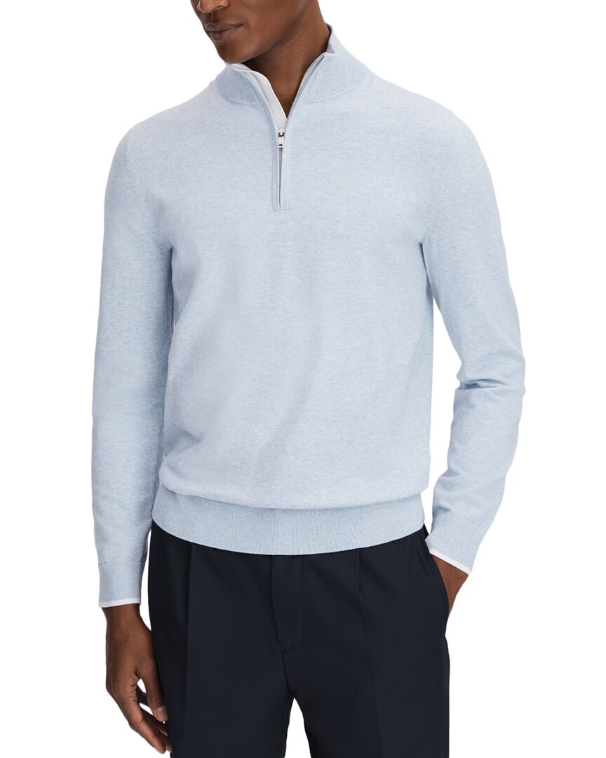 Reiss Soft Blue Melange Cotton Blend Half-zip Funnel Neck Jumper In Blue
