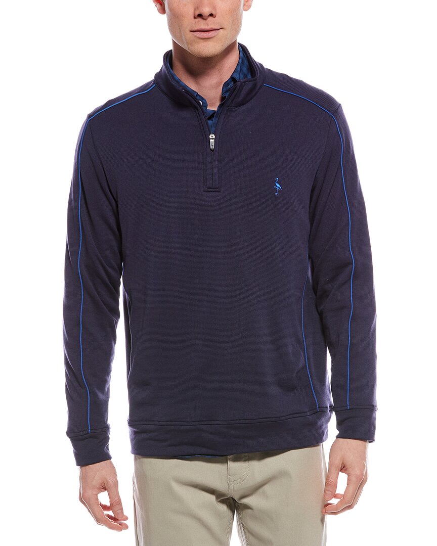 Tailorbyrd Tailorbryd Textured Knit Performance 1/4-zip Pullover In Blue