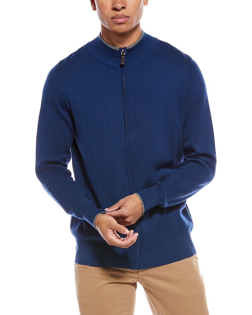 Tailorbyrd Fine Knit Full Zip Mock Neck Sweater In Blue