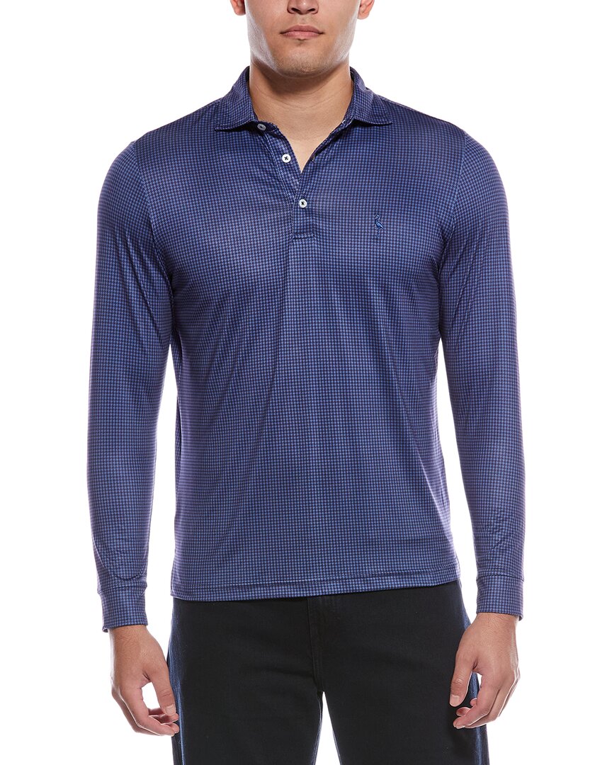 Tailorbyrd Mini Houndstooth Print Long Sleeve Performance Polo In Blue