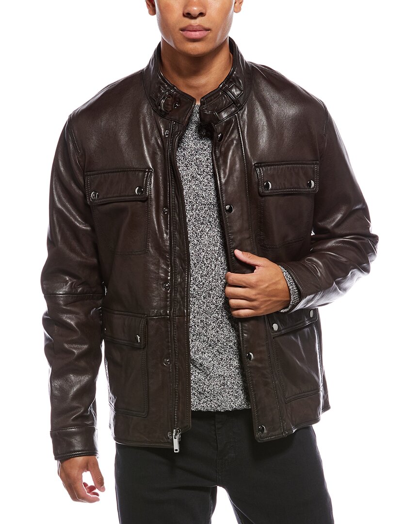 Elie Tahari Burnished Leather Field Jacket In Brown