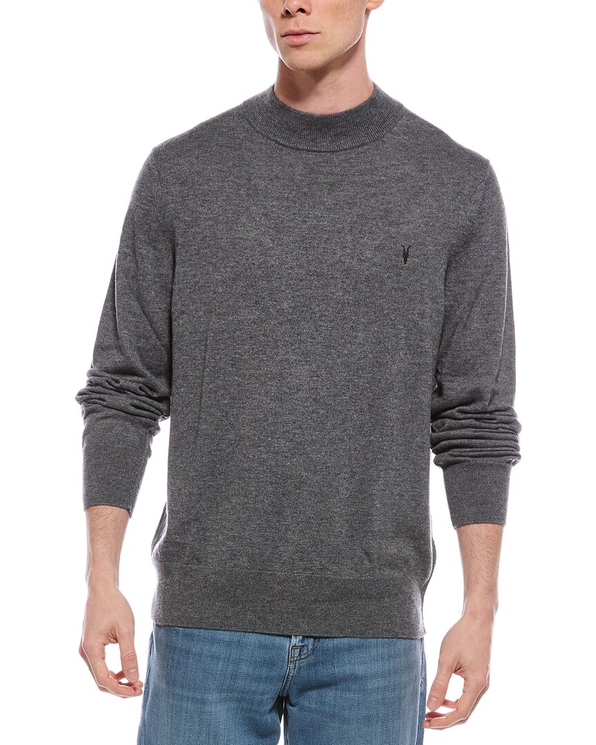 Allsaints Kilburn Zip Wool-blend Funnel Neck Sweater In Gray