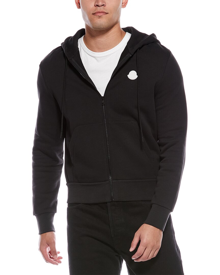 Moncler Grey Cotton Hoodie With Logo In Black