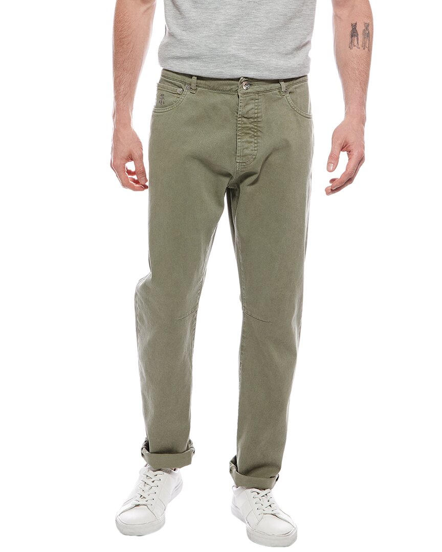 Brunello Cucinelli Straight-leg Cotton-gabardine Cargo Trousers In Green