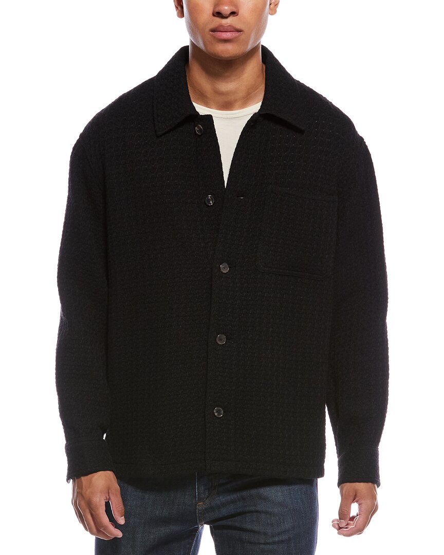 Frame Denim Textured Wool-blend Shirt Jacket In Black