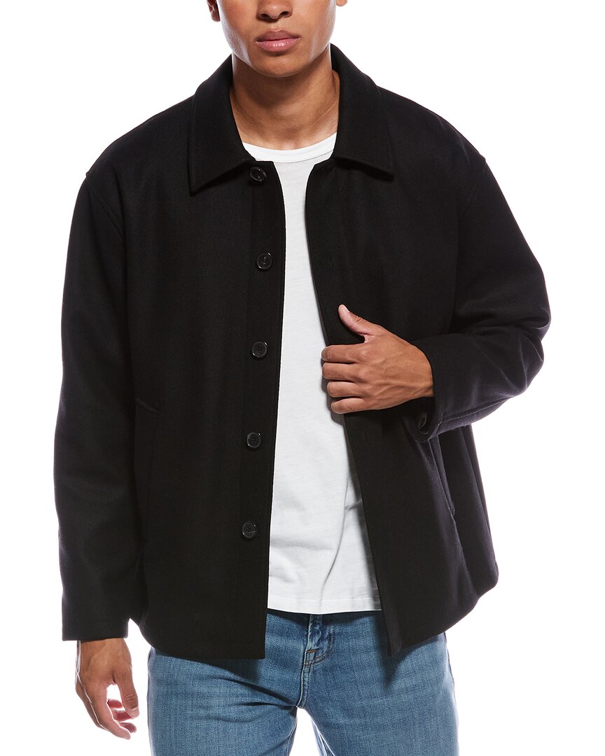 Frame Denim Leather-trim Wool-blend Workwear Jacket In Black
