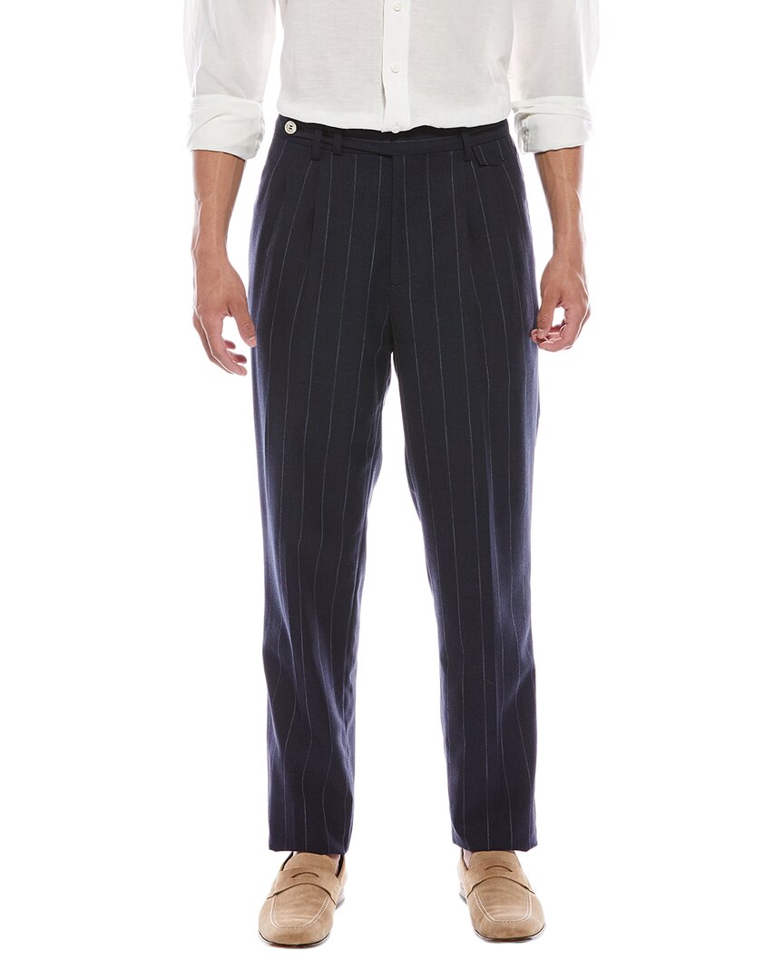 Brunello Cucinelli Leisure Fit Pleated Wool-blend Pant In Blue