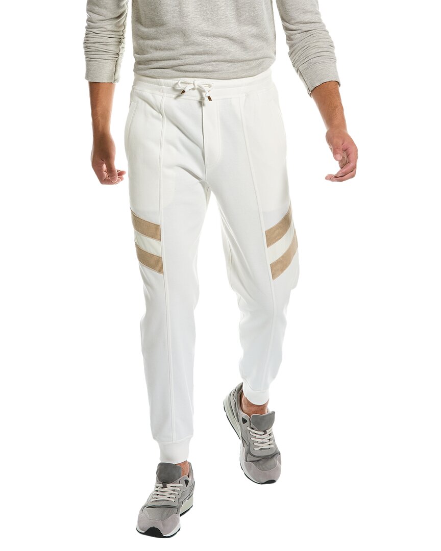 Brunello Cucinelli Color-blocking Logo Sports Jogging Pants In White