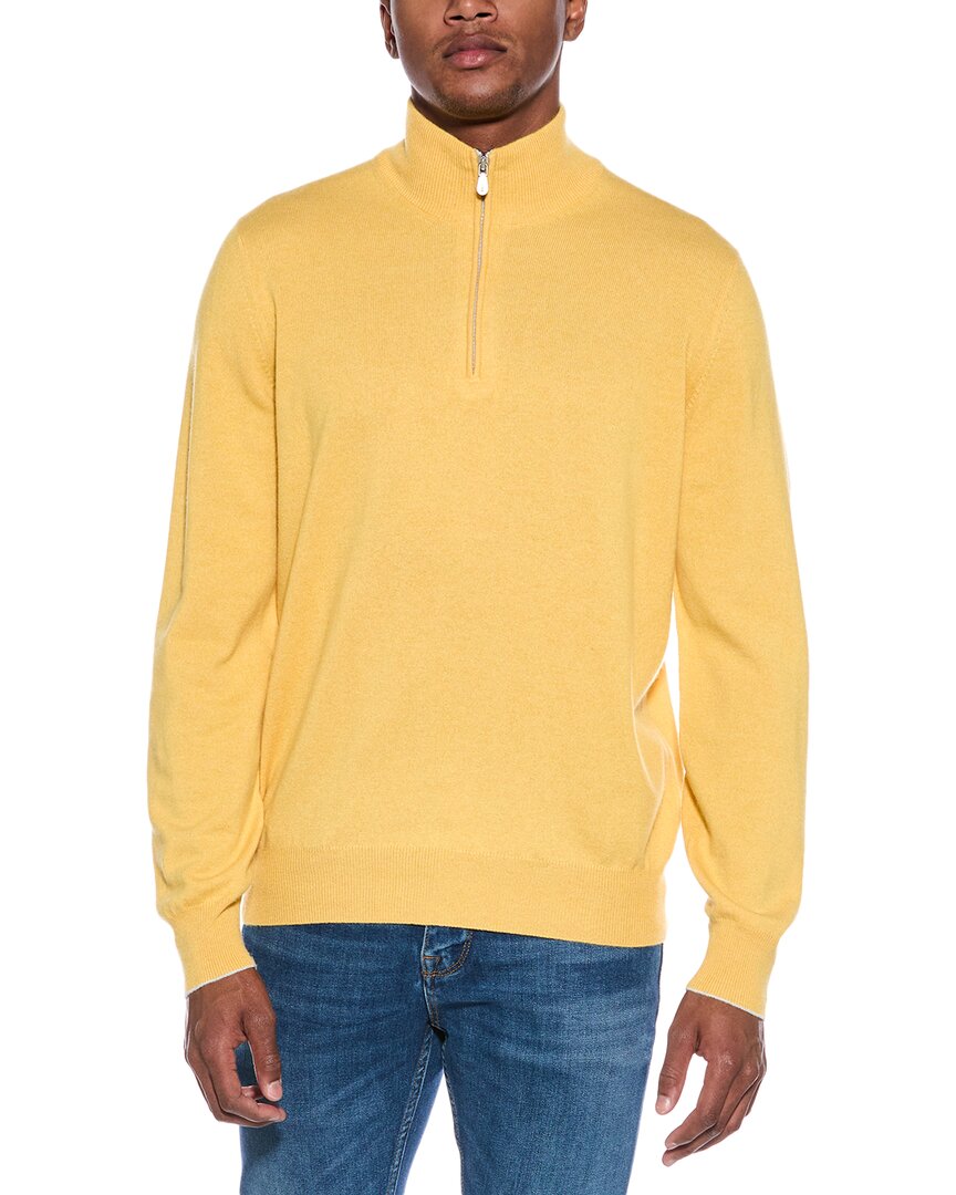 Brunello Cucinelli Cashmere 1/4-zip Mock Neck Sweater In Yellow