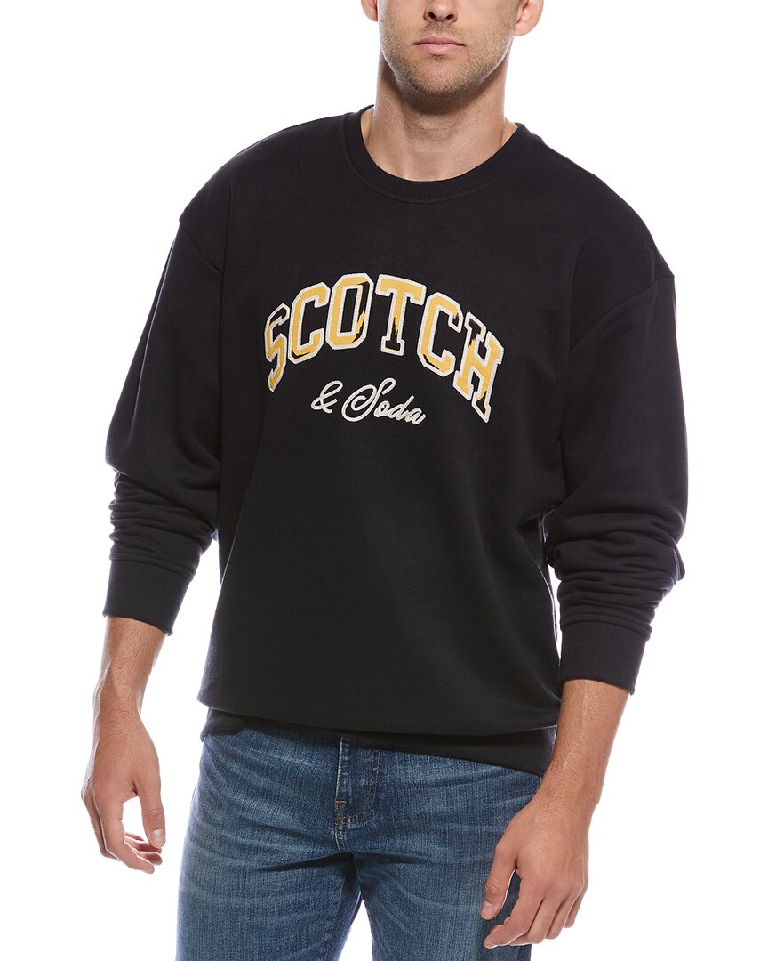 Scotch & Soda Relaxed Fit Embroidered Logo Crewneck Sweatshirt In Black