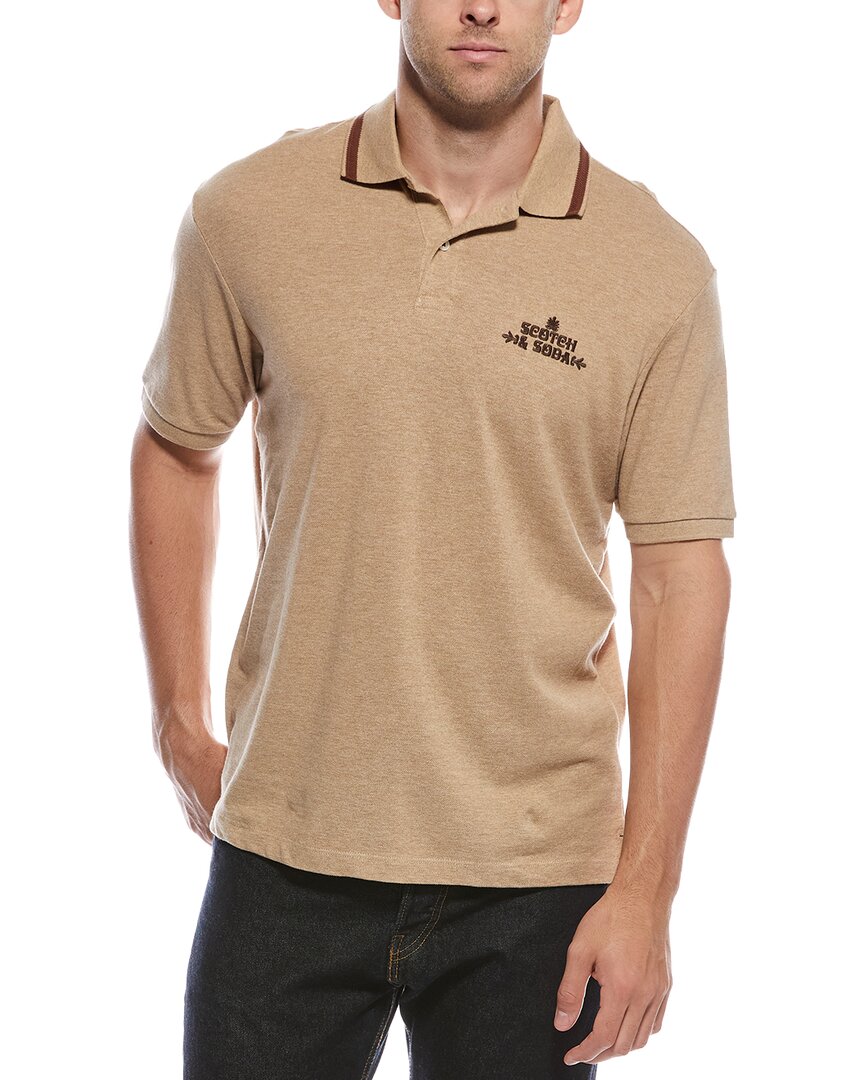 Scotch & Soda Pique Polo Shirt In Brown