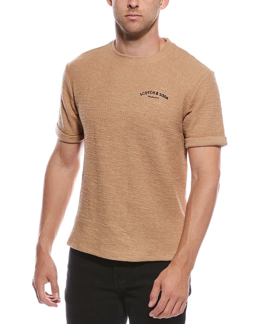 Scotch & Soda Textured Slub Interlocking T-shirt In Brown