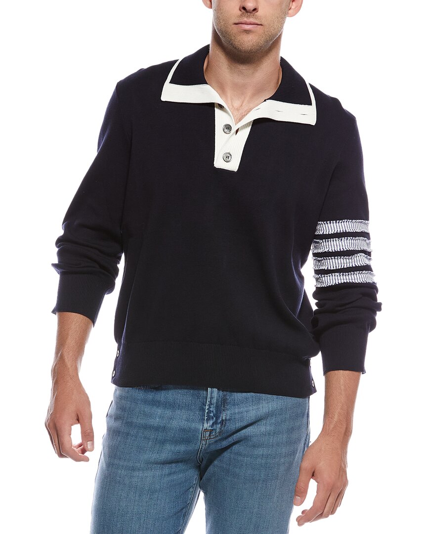 Thom Browne 4-bar Long-sleeved Polo Shirt In Black