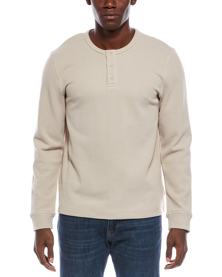 Onia Heavyweight Cotton Waffle Henley Sweatshirt In Neutral