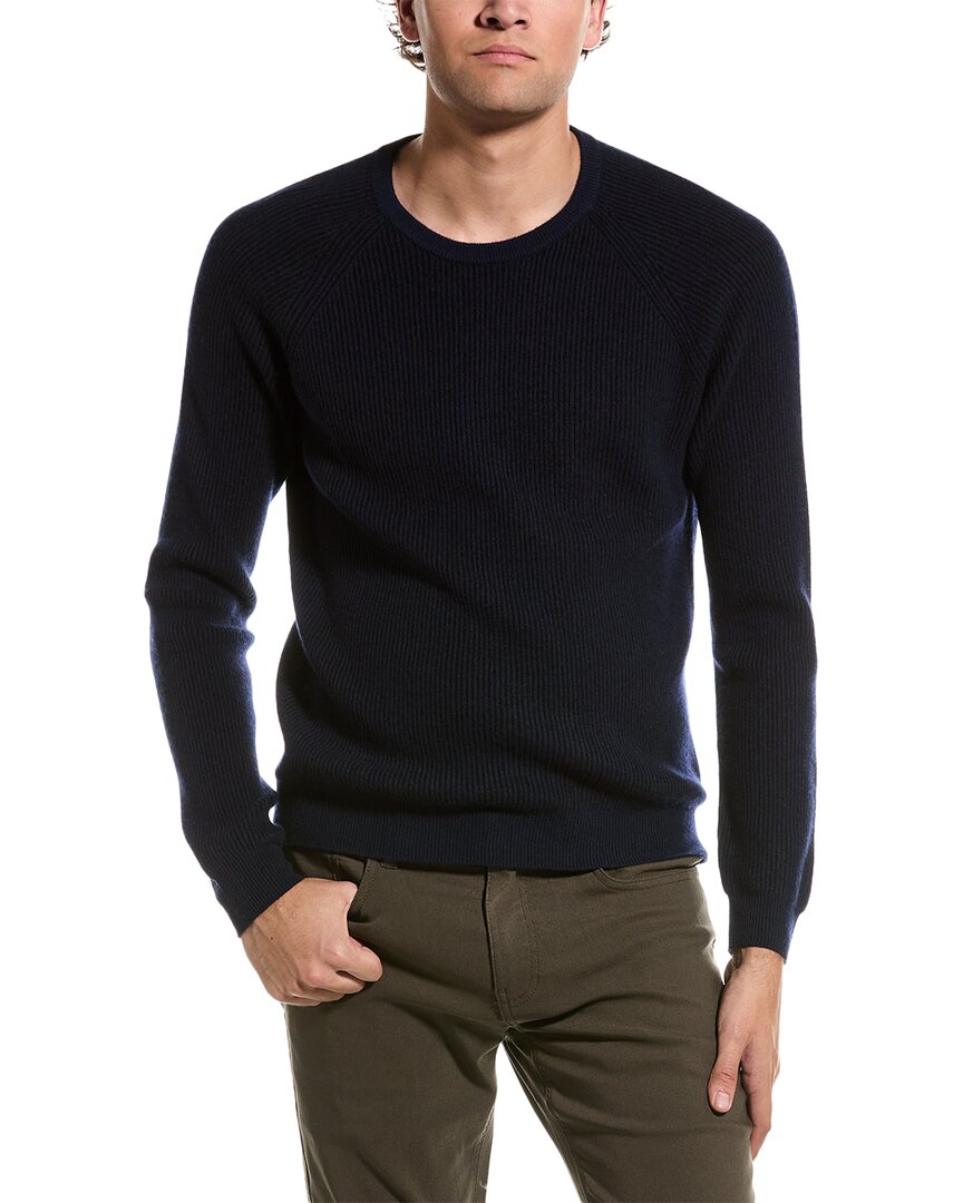 AMICALE CASHMERE AMICALE CASHMERE PLAITED RIB RAGLAN CASHMERE CREWNECK SWEATER