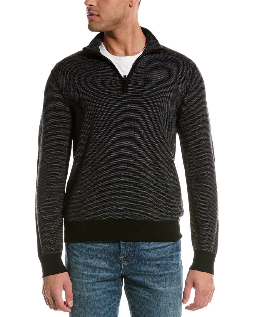 Vince Birdseye Wool 1/4-zip Mock Sweater In Black