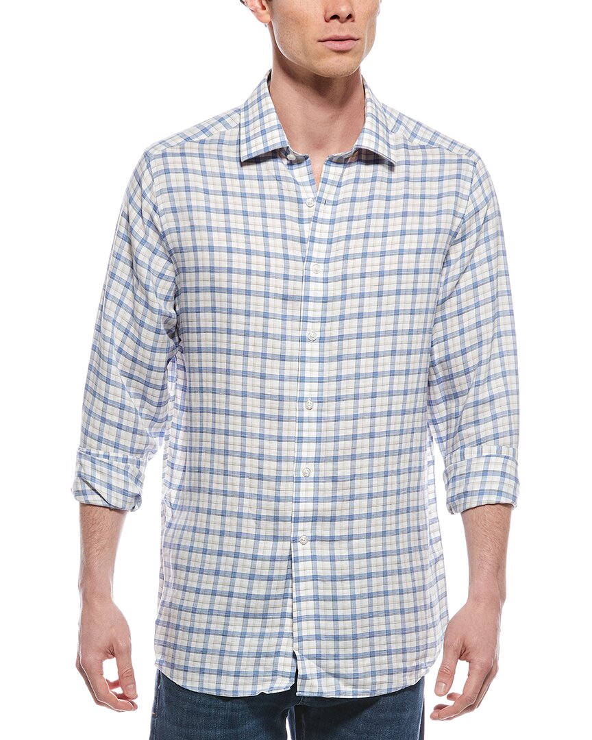 Scott Barber Coastal Plaid Linen-blend Shirt In Pattern
