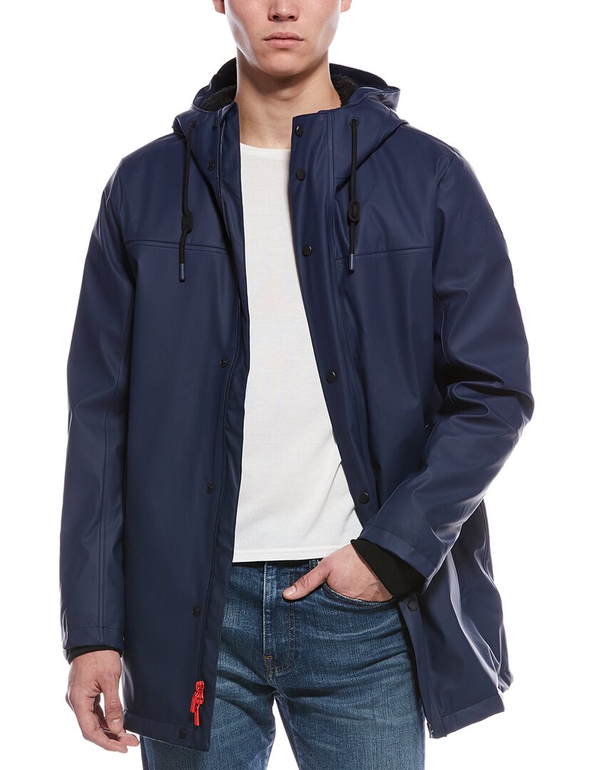 Hunter Sam Padded Rubberized Waterproof Rain Coat In Blue