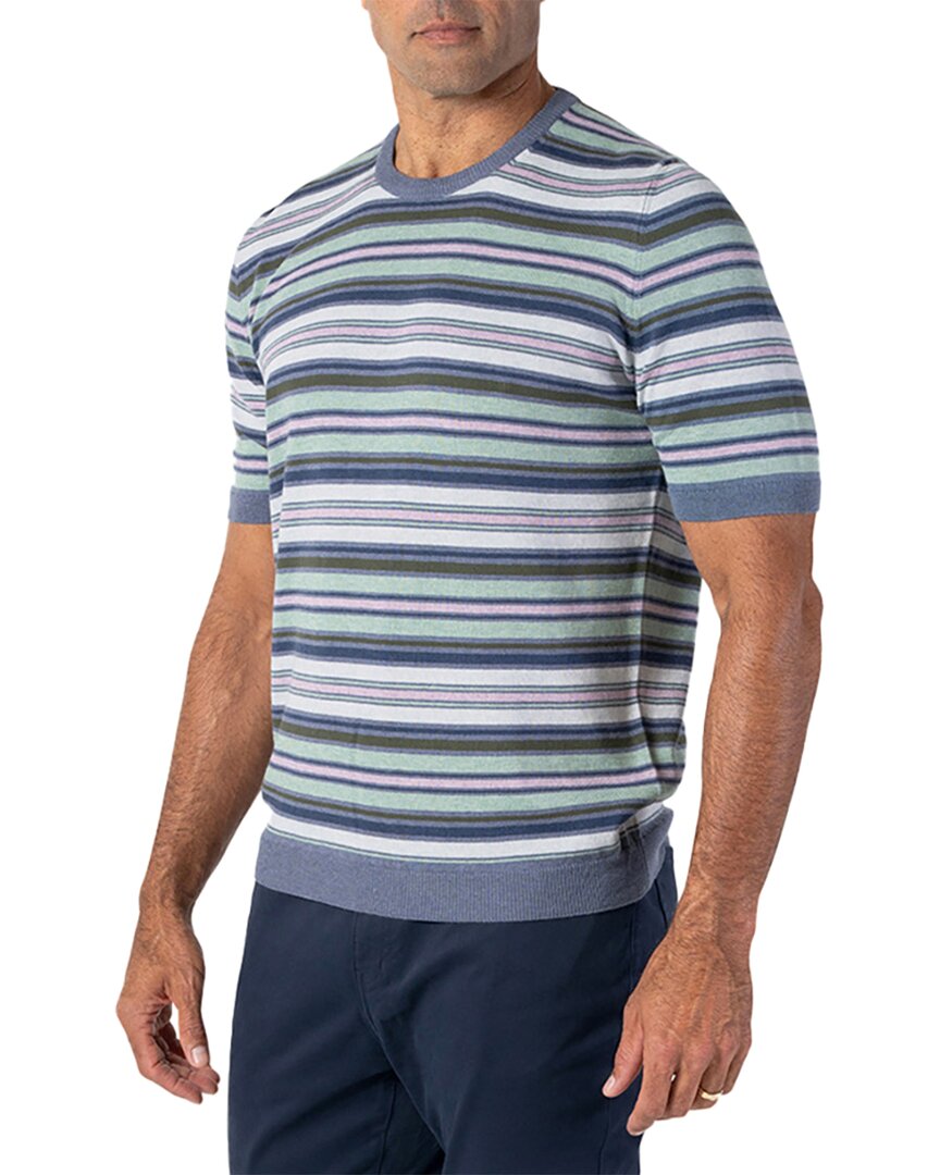 Robert Talbott Pratt Multi Stripe Short Sleeve Crewneck Sweater In Multi