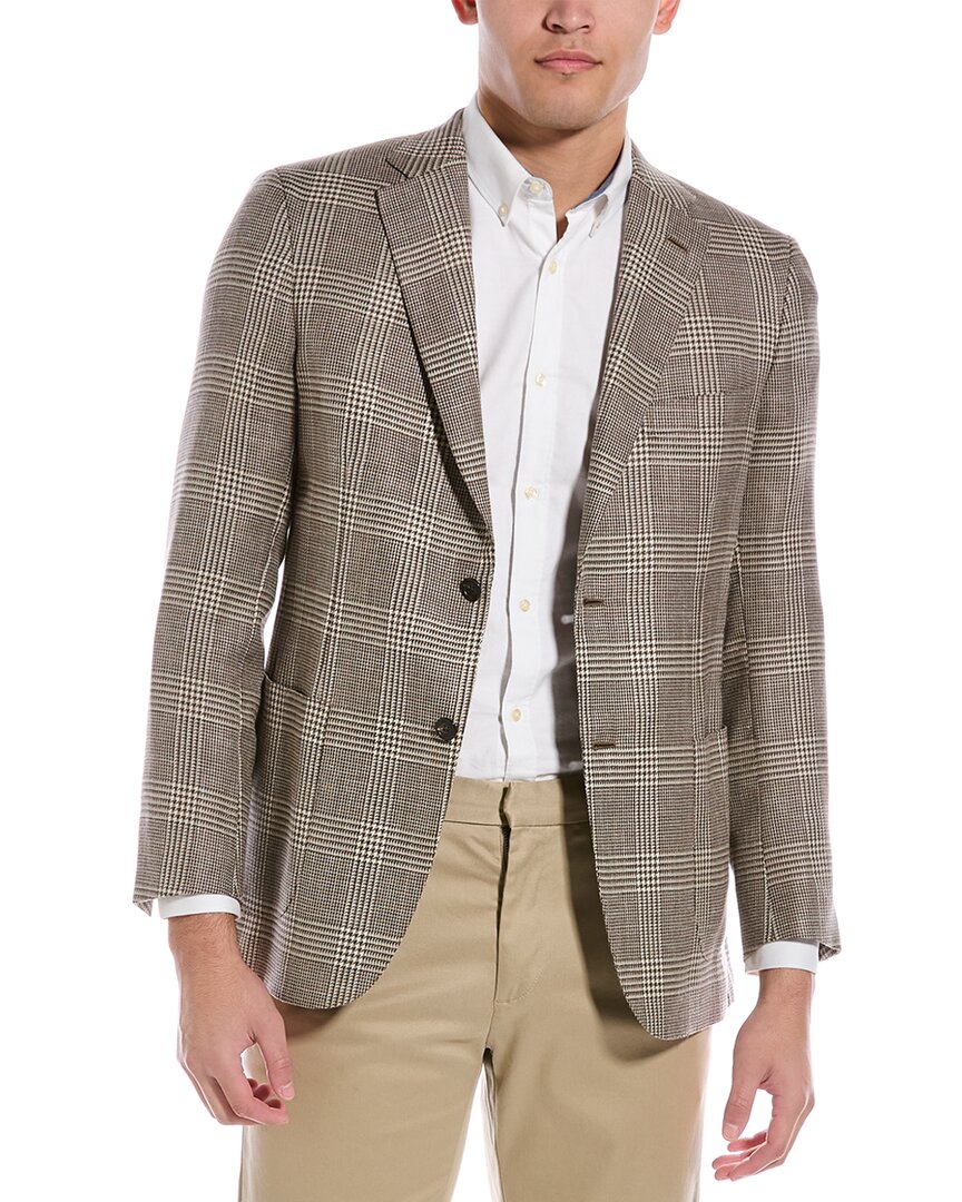 Shop Brioni Wool, Silk, & Linen-blend Blazer In Brown