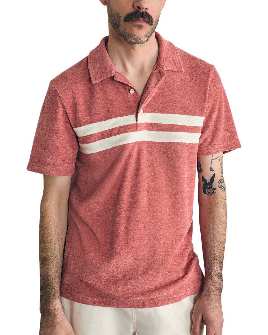Faherty Cabana Towel Terry Surf Stripe Polo In Brown