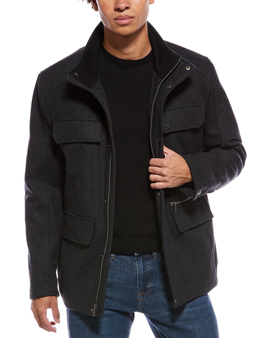 Cole Haan Multipockets Wool-blend Field Coat In Black