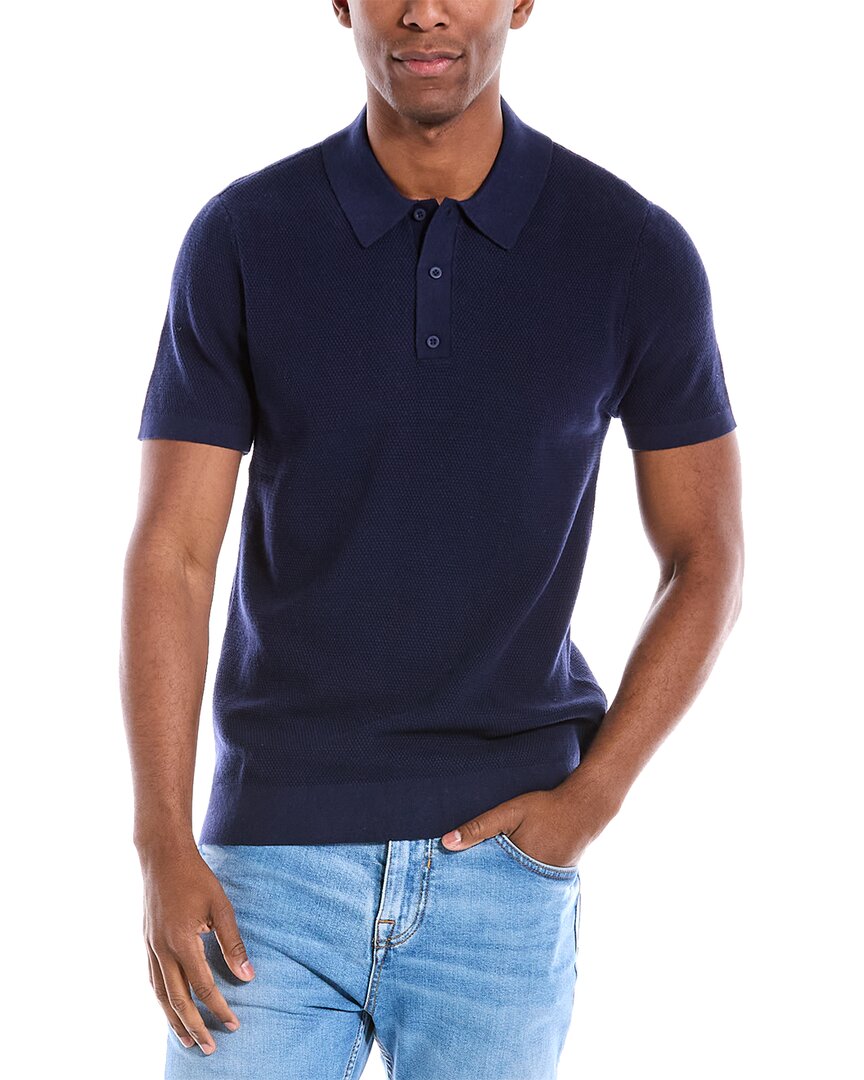 Onia Cotton Textured Knit Polo Shirt In Deep Navy