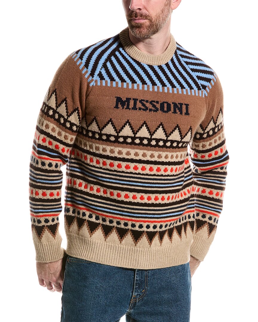Shop Missoni Wool-blend Crewneck Sweater In Brown