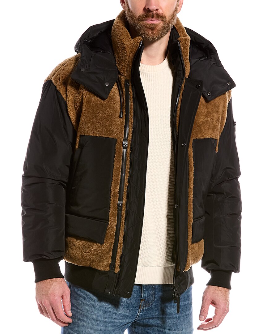 Shop Mackage Viggo Leather-trim Down Bomber Jacket