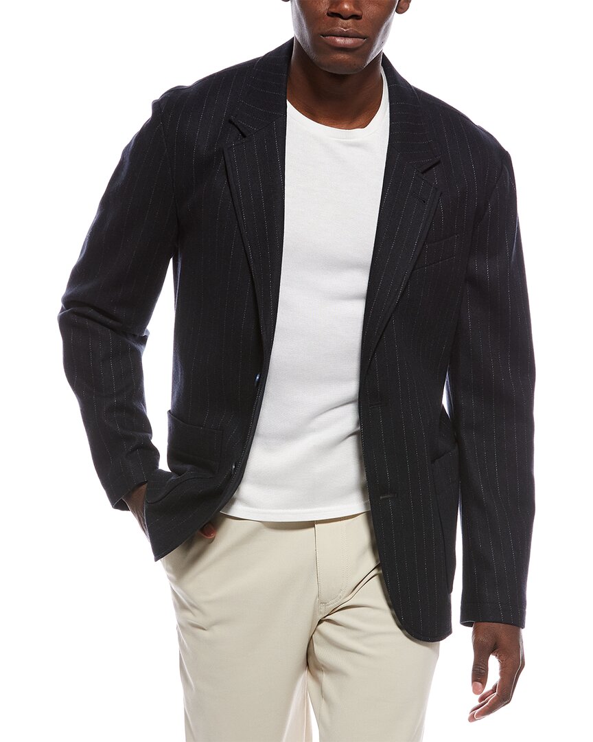 Vince Wool-blend Flannel Pinstripe Blazer In Black